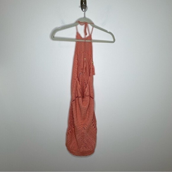 Spell Palm Springs Crochet Halter Mini Dress Coral Medium Large NWT - Picture 8 of 9